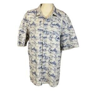 Nautica Classic Fit Blue Ocean Fish Short Sleeve Button Down Shirt- Size L